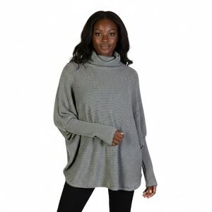 Ces Femme Striped Cowl Neck Long Sleeve Tunic Womens M Gray Lagenlook Cozy